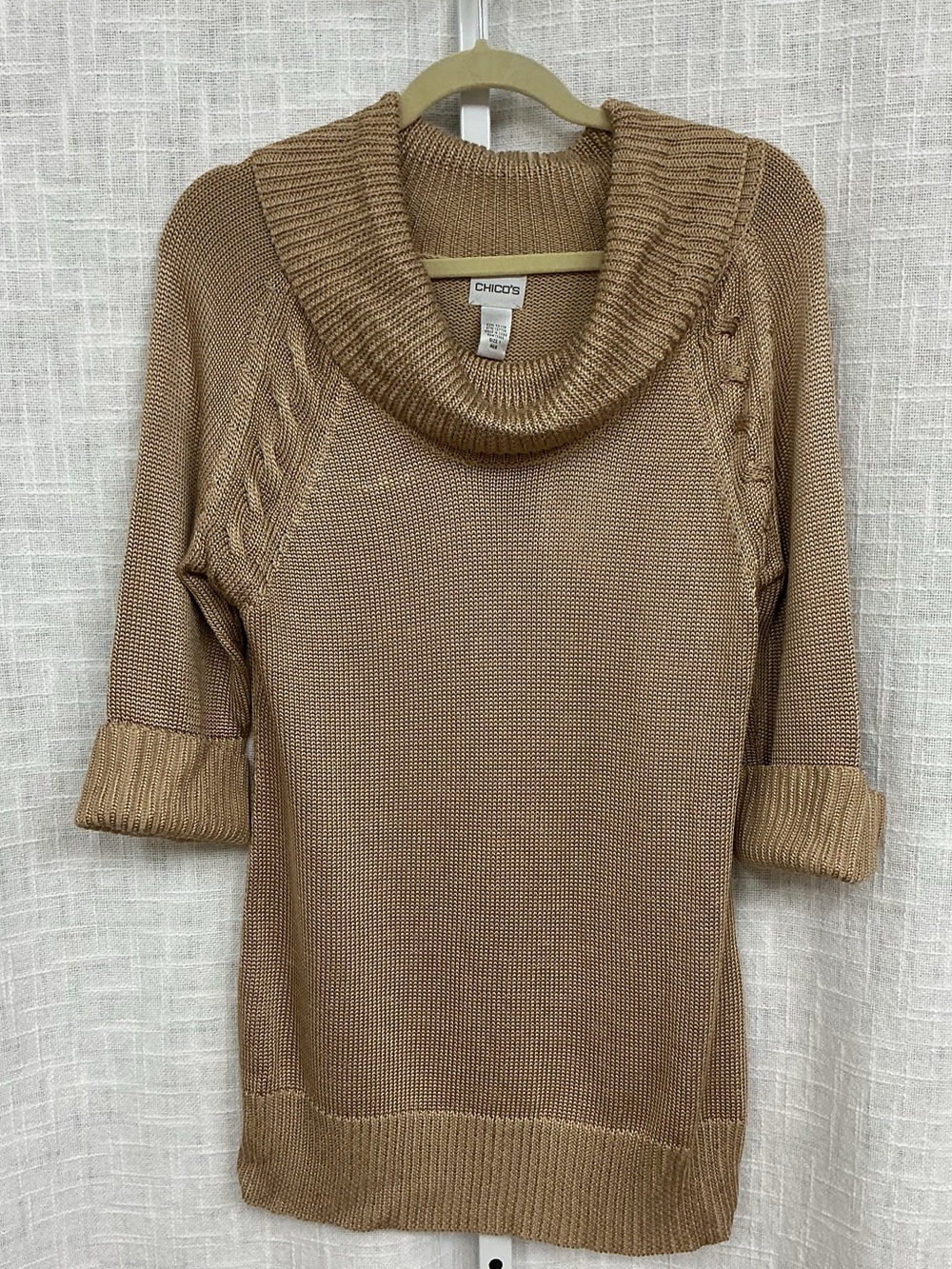 Chico's Camel Cowl Neck Knit Sweater